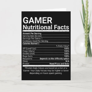 Tarjeta Datos de nutrición para jugadores Videojuegos Info