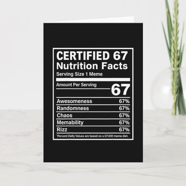 Tarjeta Datos nutricionales divertidos de 67 memes - Seis  (Anverso)