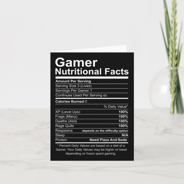 Tarjeta Datos Nutricionales Juego de Video Divertido Gamer (Anverso)