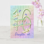 Tarjeta Daughter 16th Birthday Butterfly Garden Card<br><div class="desc">Un arcoiris de colores, flores rosadas y mariposas de lavanda llenan esta carta de cumpleaños 16to de alegría para su hija a los chicas. El nombre delantero y el verso interior pueden personalizarse utilizando la plantilla proporcionada. También puedes disfrutar de los regalos a juego y otros productos disponibles en mi...</div>