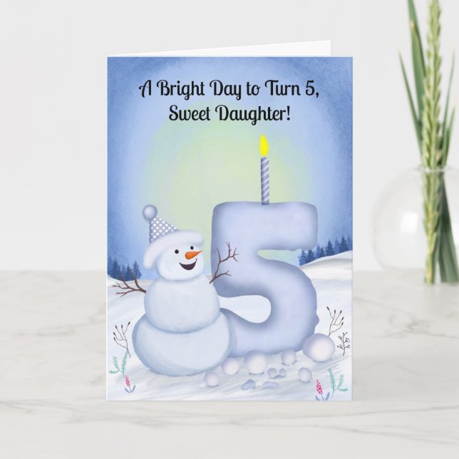 Tarjeta Daughter 5th Birthday Snowman Snowy  (Anverso)