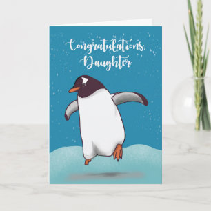 Tarjeta Daughter Felicitaciones Penguin Saltando Por Alegr