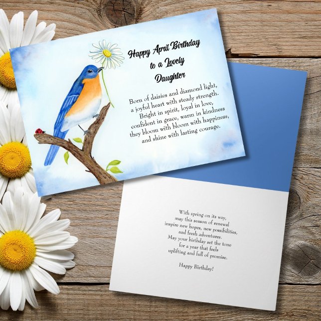 Tarjeta Daughter Happy April Birthday with Bluebird (Subido por el creador)