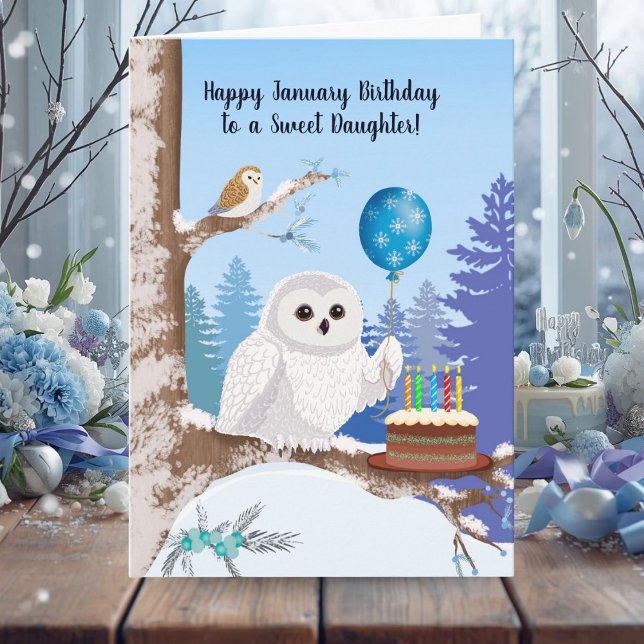 Tarjeta Daughter Happy January Birthday Snowy Owl (Subido por el creador)
