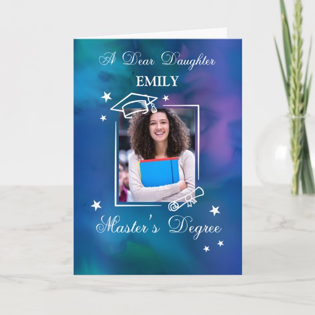 Tarjeta Daughter Photo Custom Name Master's Degree (Anverso)