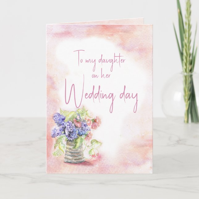 Tarjeta Daughter Wedding Day Watercolor Floral (Anverso)