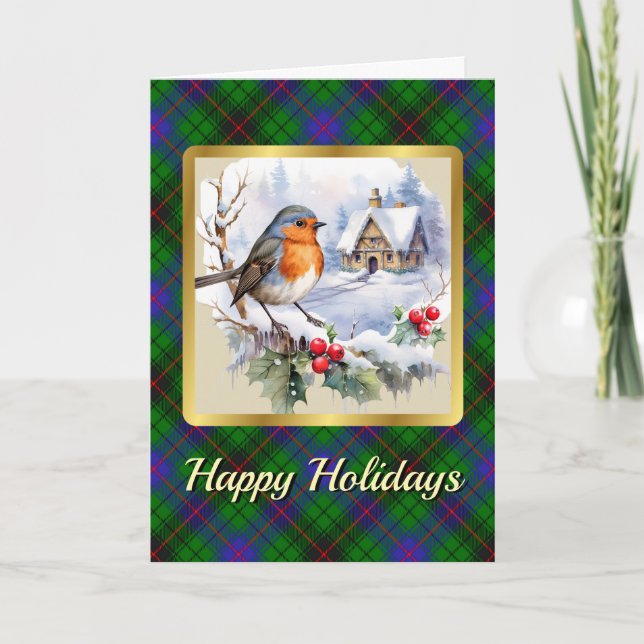 Tarjeta Davidson Tartan w/Robin Personalized Xmas (Anverso)