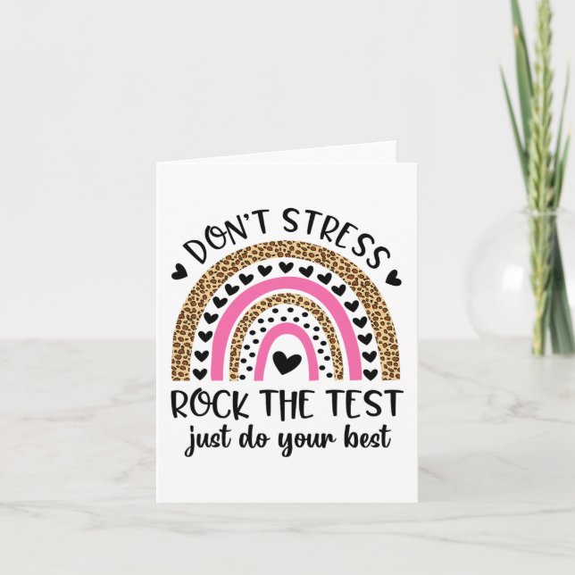 Tarjeta Day Rock The Test Rainbow Teacher Funny Testing Da (Anverso)