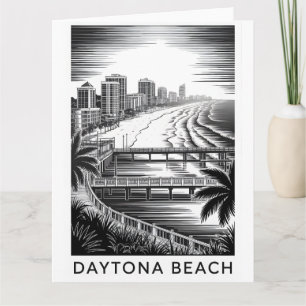 Tarjeta Daytona Beach Florida Negro Blanco Grabado en Made