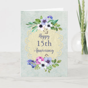 Tarjeta de 15º aniversario de las flores de época 