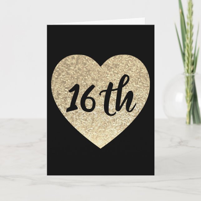 Tarjeta de 16 cumpleaños Gold Heart (Anverso)