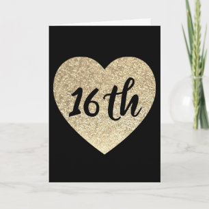 Tarjeta de 16 cumpleaños Gold Heart
