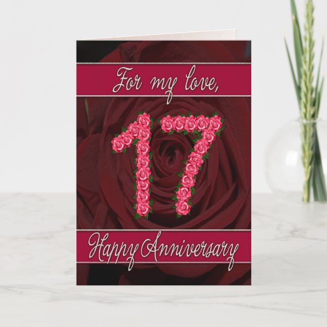 Tarjeta de 17 años con rosas y hojas (Anverso)