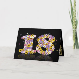 Tarjeta de 18 años con letras floridas