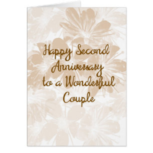 Tarjeta de 2º Aniversario, Flores Tan