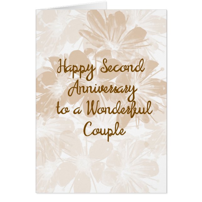 Tarjeta de 2º Aniversario, Flores Tan (Frente)