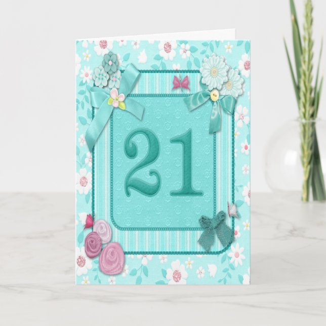 tarjeta de 21 años con flores (Anverso)