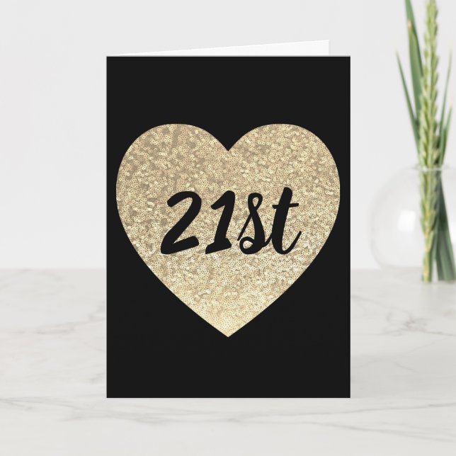 Tarjeta de 21 cumpleaños Gold Heart (Anverso)