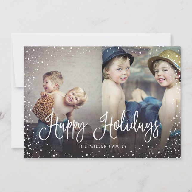 Tarjeta de 2 fotos de Happy Holidays Snow Snow Sno (Anverso)