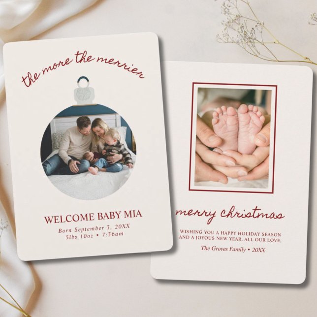 Tarjeta de 2 fotos de la Invitación del bebé navid (Merry Christmas Baby Announcement 2-Photo
)