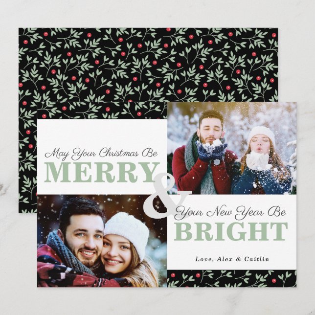 Tarjeta de 2 fotos del patrón de Navidades de vege (Anverso / Reverso)