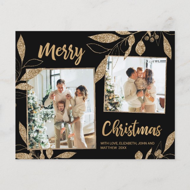 Tarjeta de 2 Navidades de fotografía con elegancia (Anverso)