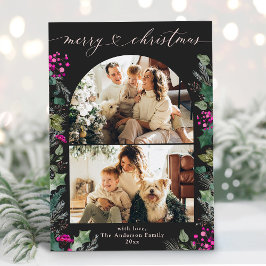 Tarjeta de 2 Navidades de fotografía rosada negra 