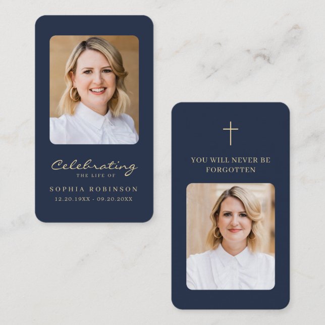 Tarjeta de 2 oraciones azules funerales con guión  (Anverso / Reverso)