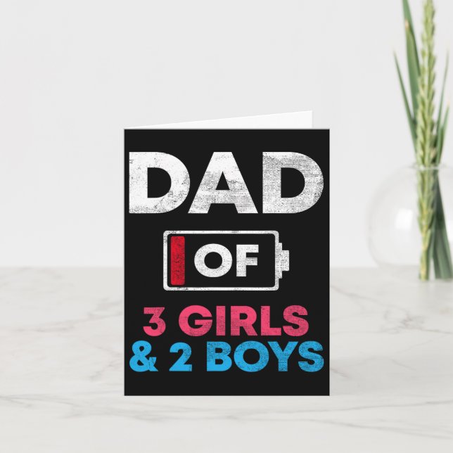 Tarjeta De 3 Chicas y 2 niños con batería baja papá padre3 (Anverso)