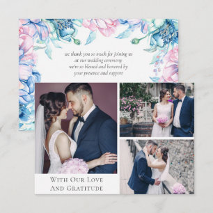 Tarjeta de 3 fotos de boda floral de acuarela de a