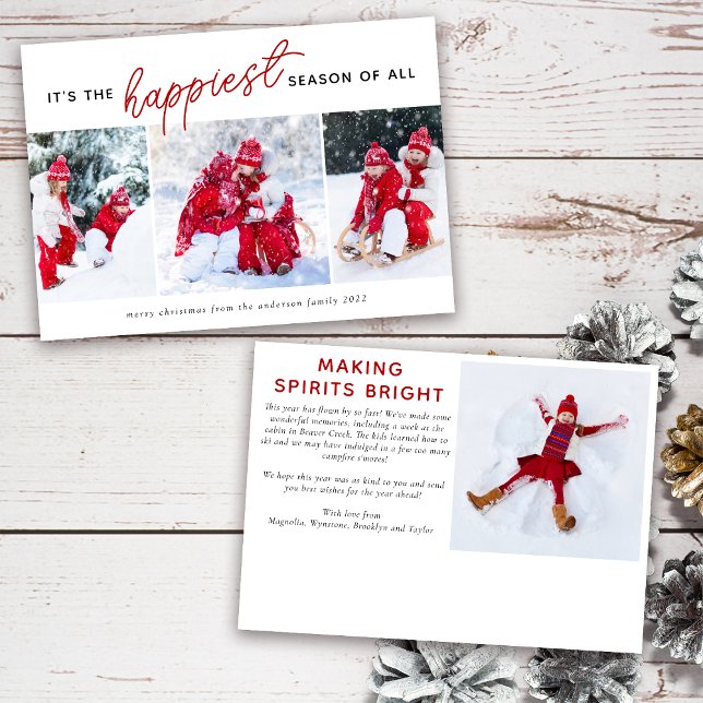 Tarjeta de 3 Navidades de Collage de fotos | Tempo (Send season's greetings to family and friends with this easy to edit photo holiday card.)
