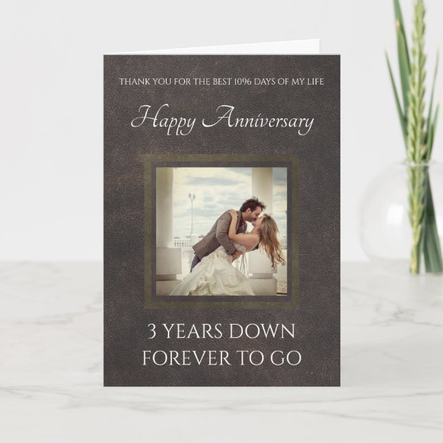 Tarjeta de 3er Aniversario con aspecto de cuero tr (Anverso)