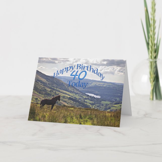 Tarjeta de 40 cumpleaños para caballos y paisajes (Anverso)