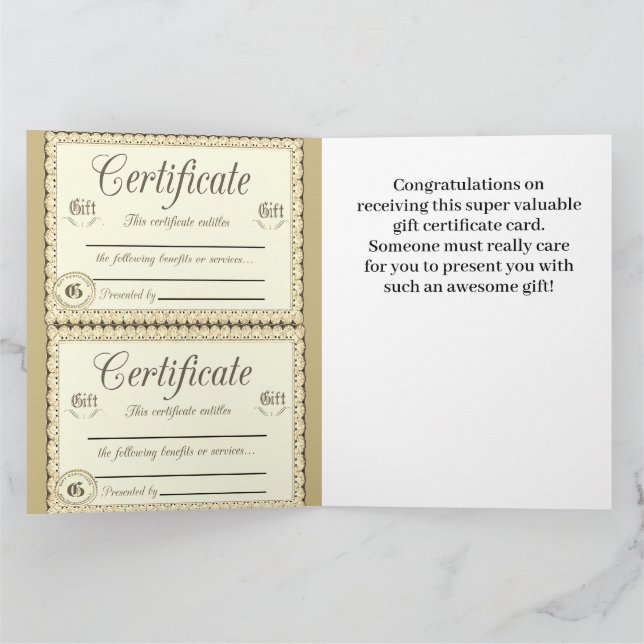 Tarjeta de 4 certificados de regalo (Interior)