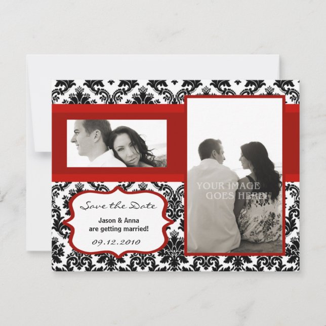 Tarjeta de 4x5 para Guardar la Fecha - Damask Negr (Anverso)