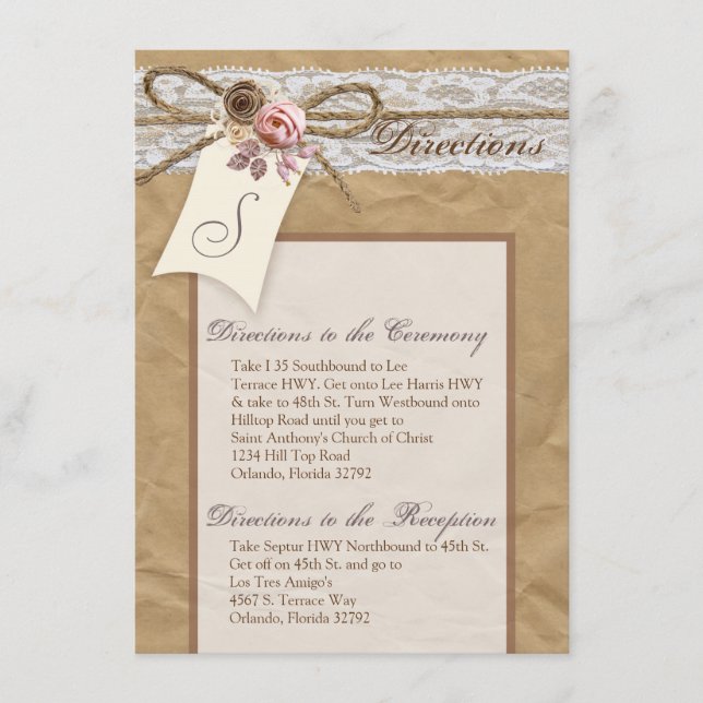Tarjeta de 4x6 dirección Kraft Lace Doble de papel (Anverso)