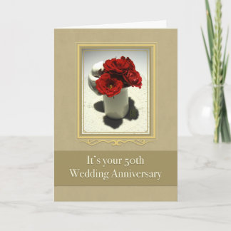 Tarjeta de 50 Aniversario de Boda Kitty & Tea Rose