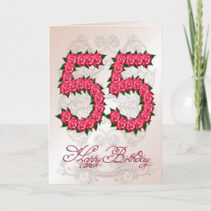 Tarjeta de 55 cumpleaños con rosas y hojas