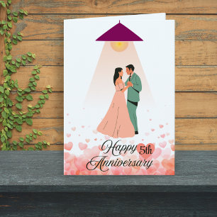 Tarjeta de 5 Aniversario con Pareja Danzante y Cor