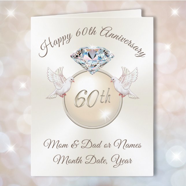 Tarjeta de 60 años personalizada para padres (60th wedding anniversary card. Diamond anniversary cards. happy 60th anniversary mom and dad.)