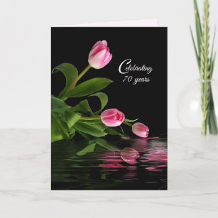 Tarjeta de 70 años de tulipanes rosados