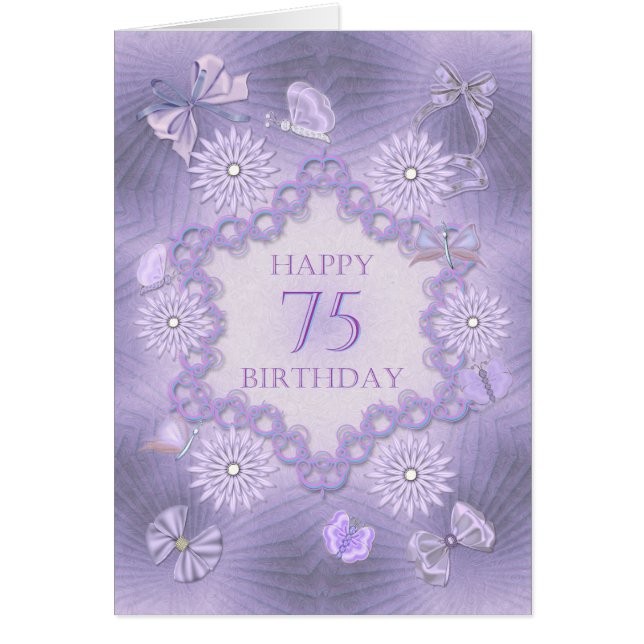 tarjeta de 75 años con flores de lavanda (Frente)