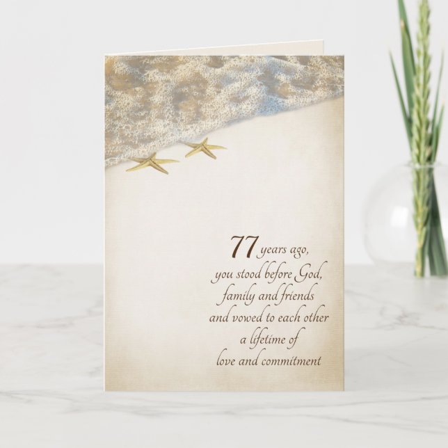 Tarjeta de 77 años de Starfish On Beach (Anverso)