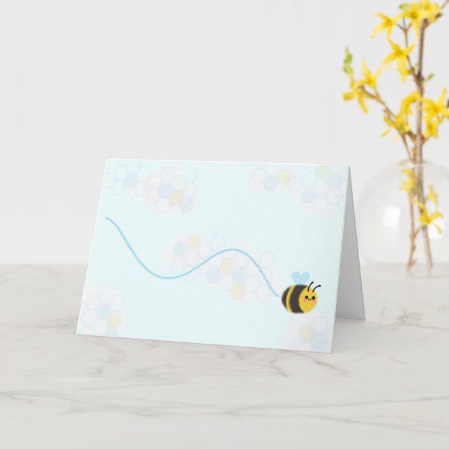 Tarjeta de abeja feliz (flor amarilla)