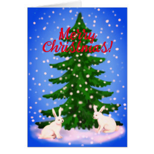 Tarjeta de abeto y conejo de navidad