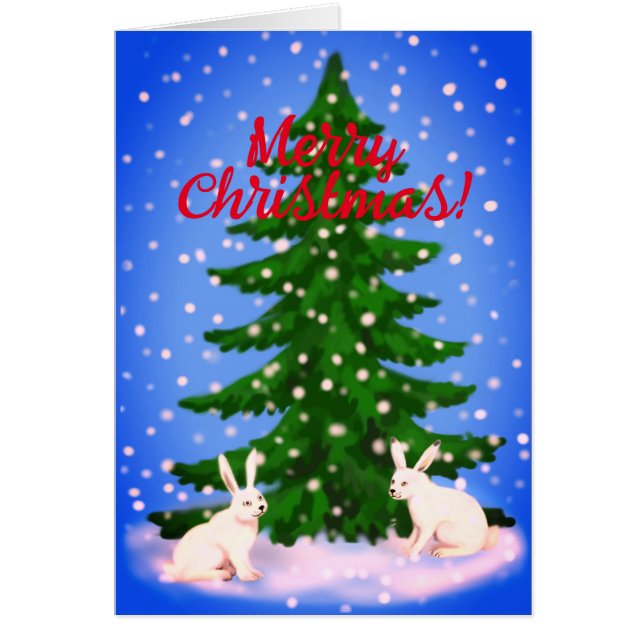 Tarjeta de abeto y conejo de navidad (Frente)