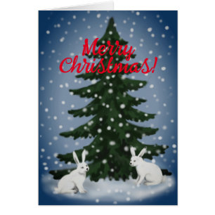 Tarjeta de abeto y conejos de Feliz Navidad