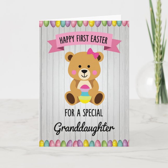 Tarjeta de abrazo de oso para primer cumpleaños (Anverso)