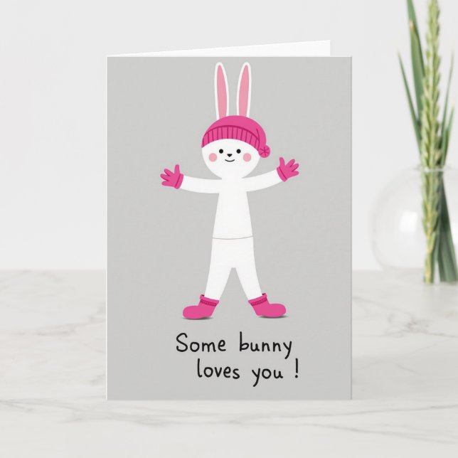 Tarjeta de abrazos de conejo rosa (Anverso)
