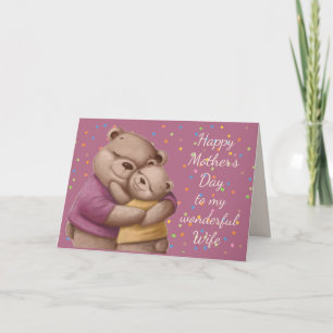 Tarjeta de abrazos de oso lindo de esposa de madre
